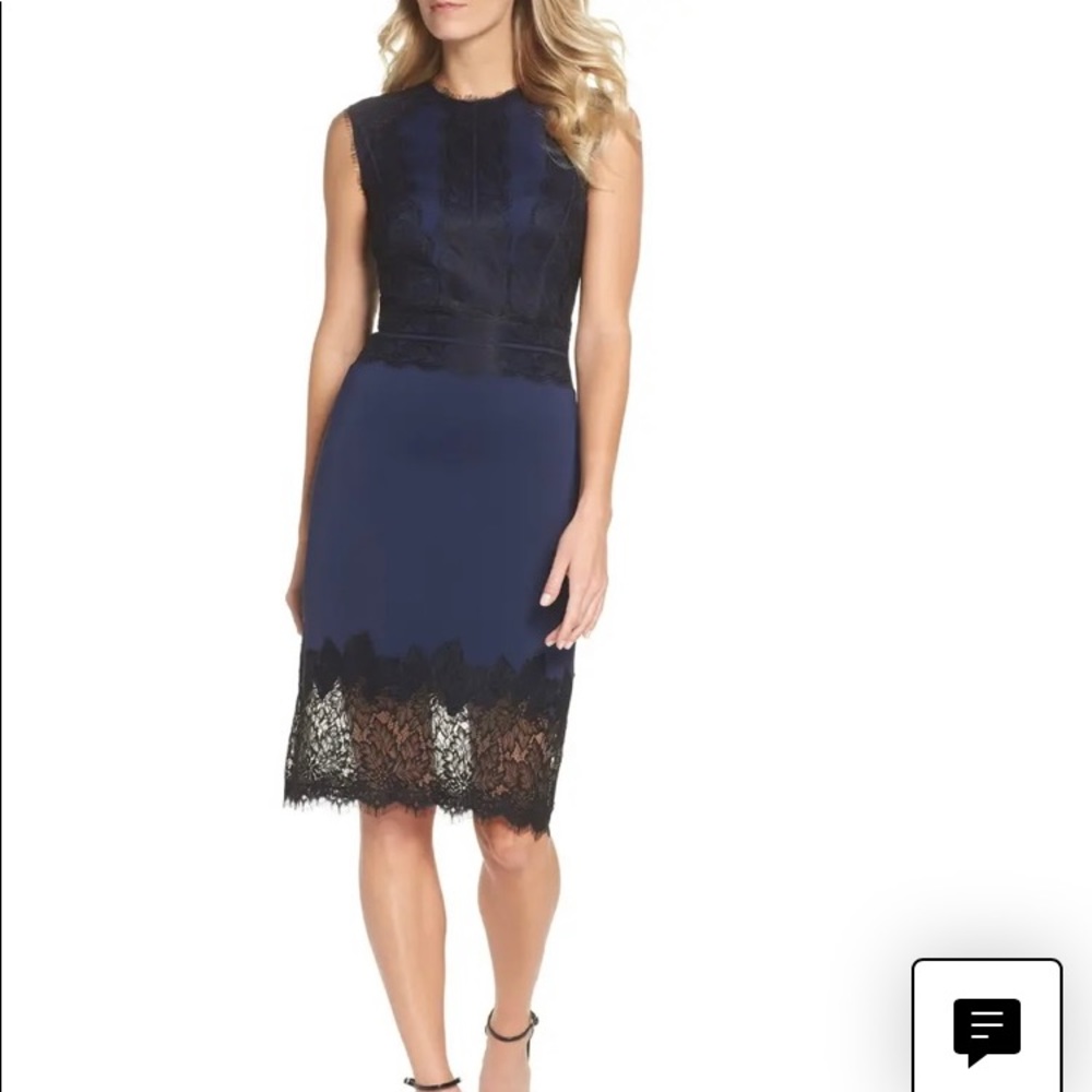 Tadashi Soji Lace Trim Sheath Dress